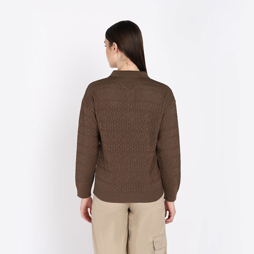 GEOMETRIC POINTELLE POLO-BROWN