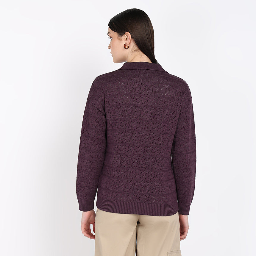 GEOMETRIC POINTELLE POLO-PURPLE