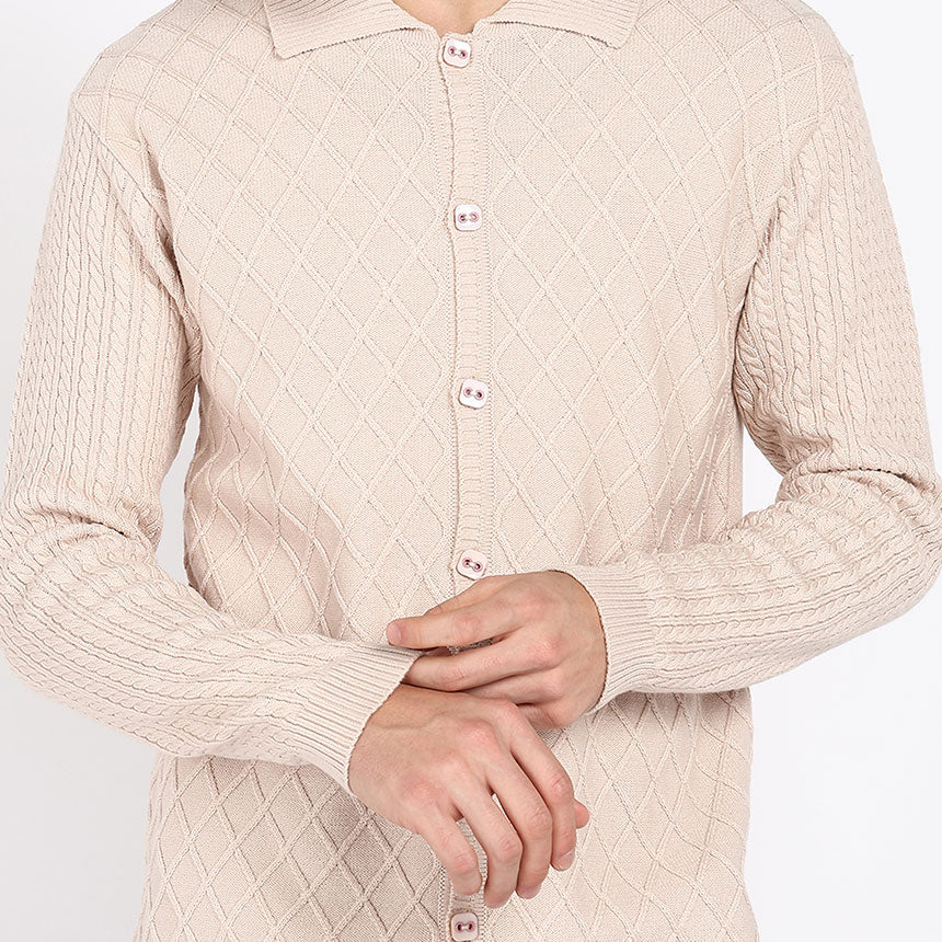ARAN KNIT SHIRT-CAMEL