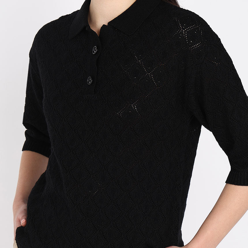 REGAL POINTELLE POLO-BLACK