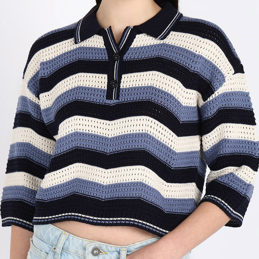 CHEVRON CROP POLO-SKY BLUE