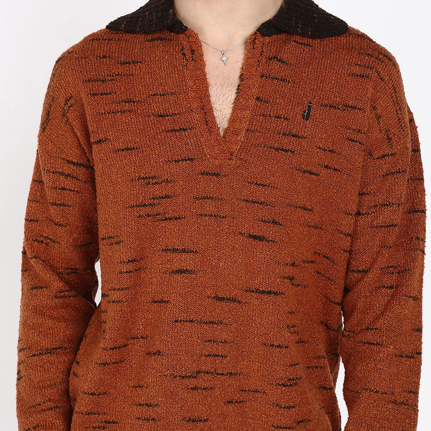 SPACE DYED BOUCLE YARN POLO-ORANGE