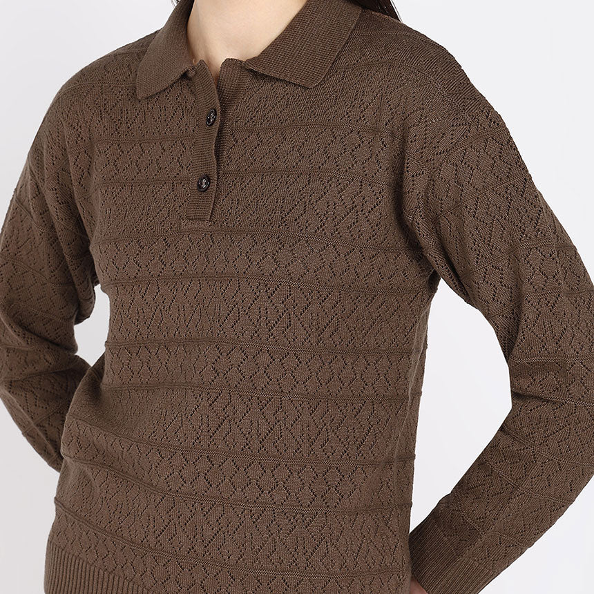GEOMETRIC POINTELLE POLO-BROWN