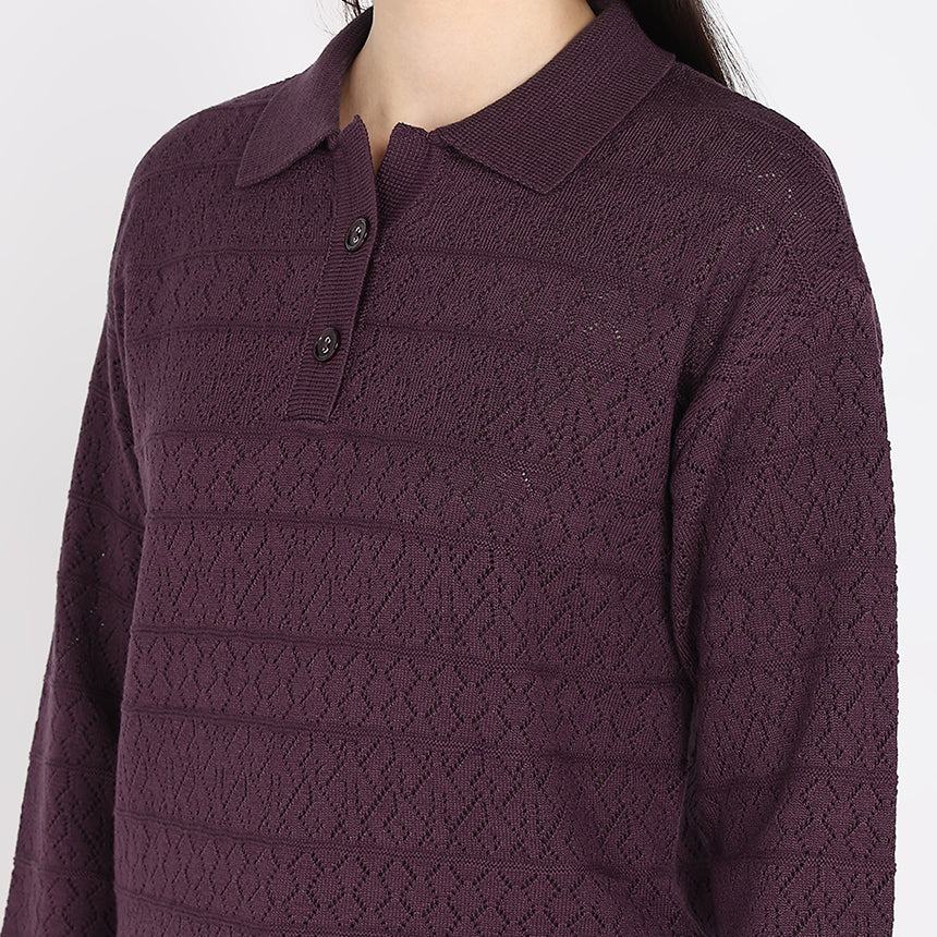 GEOMETRIC POINTELLE POLO-PURPLE