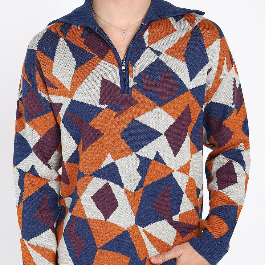 TERRAZZO JACQUARD HALF ZIPPER