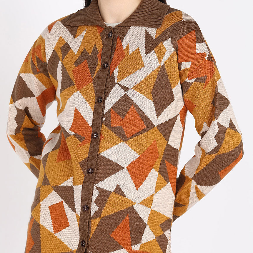 TERRAZZO JACQUARD LONG SHIRT-BROWN