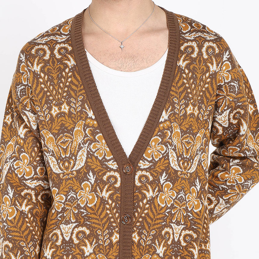 VINTAGE FLORAL CARDIGAN-BROWN