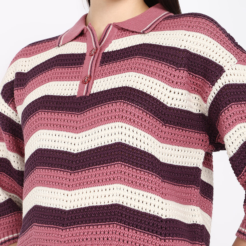 CHEVRON CROP POLO-PINK