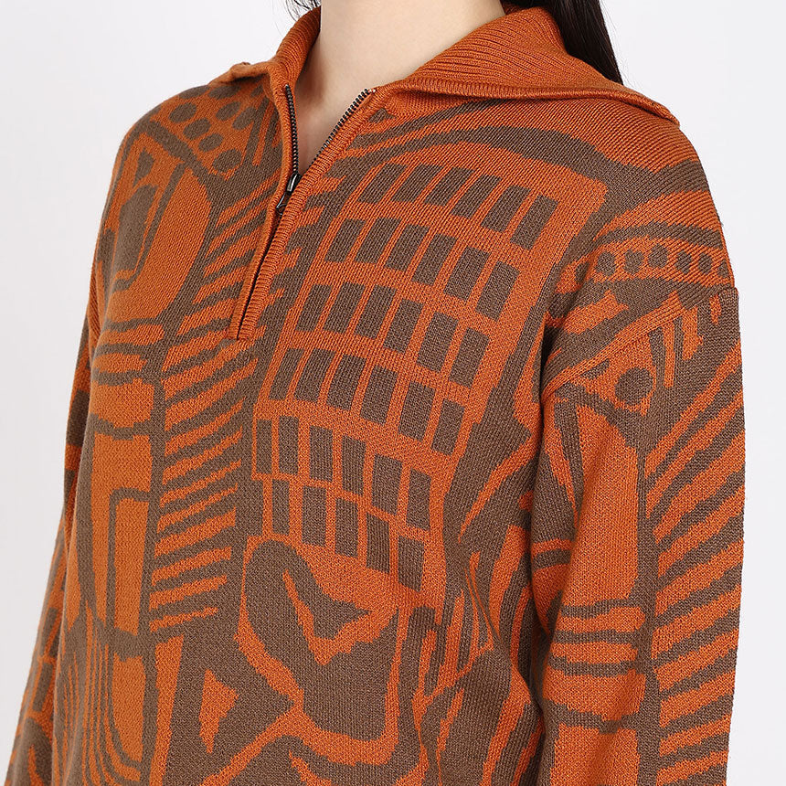 JACQUARD HALF ZIPPER-ORANGE