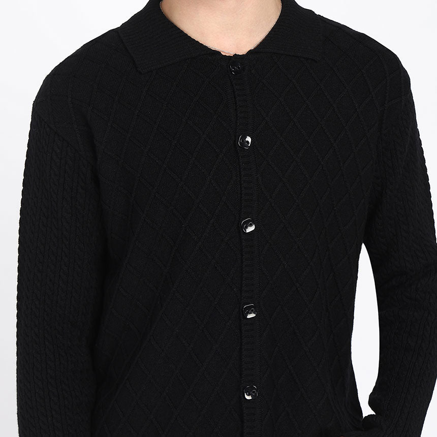 ARAN KNIT SHIRT-BLACK