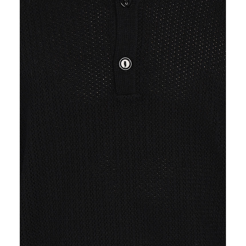 ALL OVER POINTELLE LONG SLEEVE POLO-BLACK