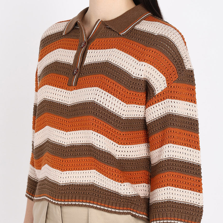 CHEVRON CROP POLO-BROWN