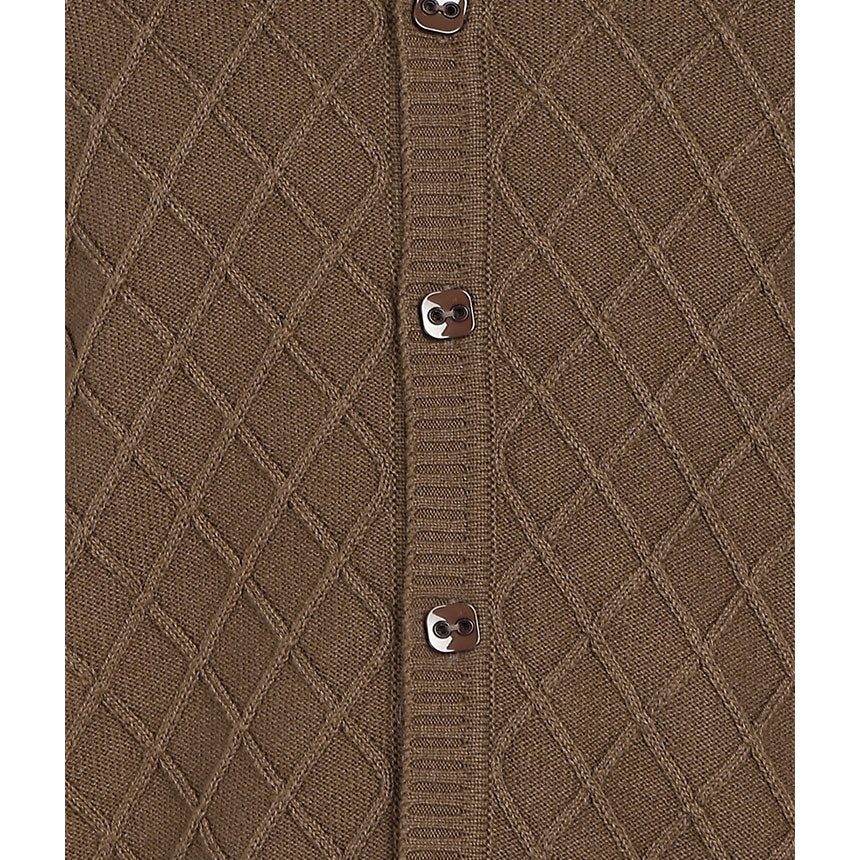 ARAN KNIT SHIRT-BROWN