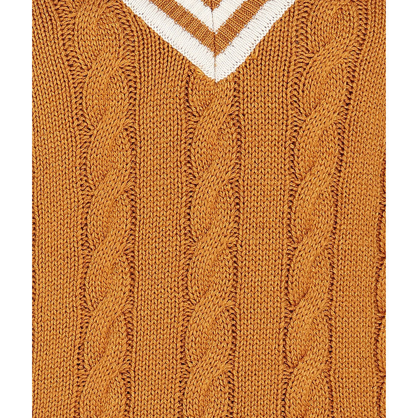 CABLE PULLOVER WITH MUFFLER-MUSTARD