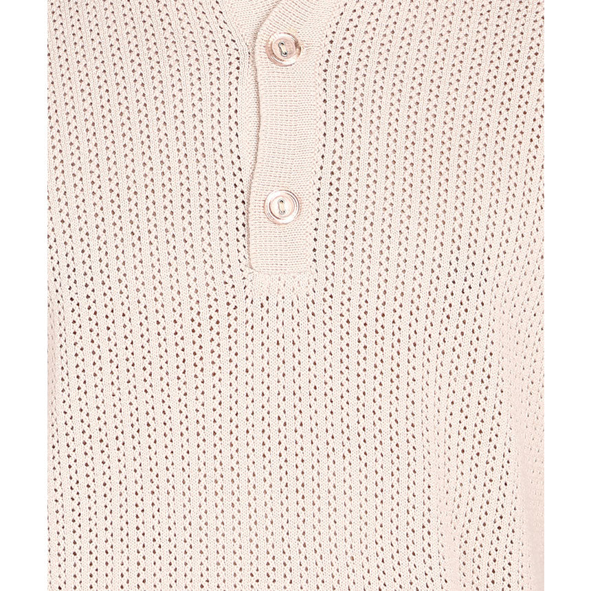 ALL OVER POINTELLE LONG SLEEVE POLO-CAMEL